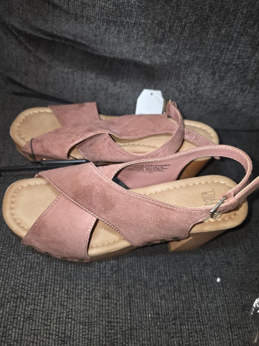 Time and Tru Dusty Rose Crisscross Platform Sandal with Wood-Look Heel